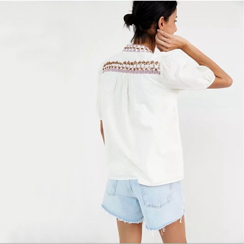 Anthropologie - Forever That Girl Embroidered Peasant Blouse size 2 - Picture 7 of 11